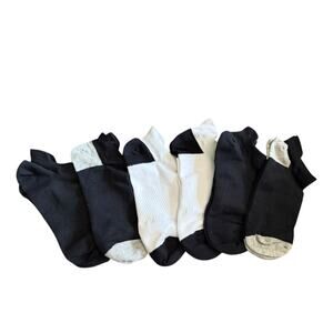 Black White 6 Pairs Comfort Cotton Blend Running Socks One Size